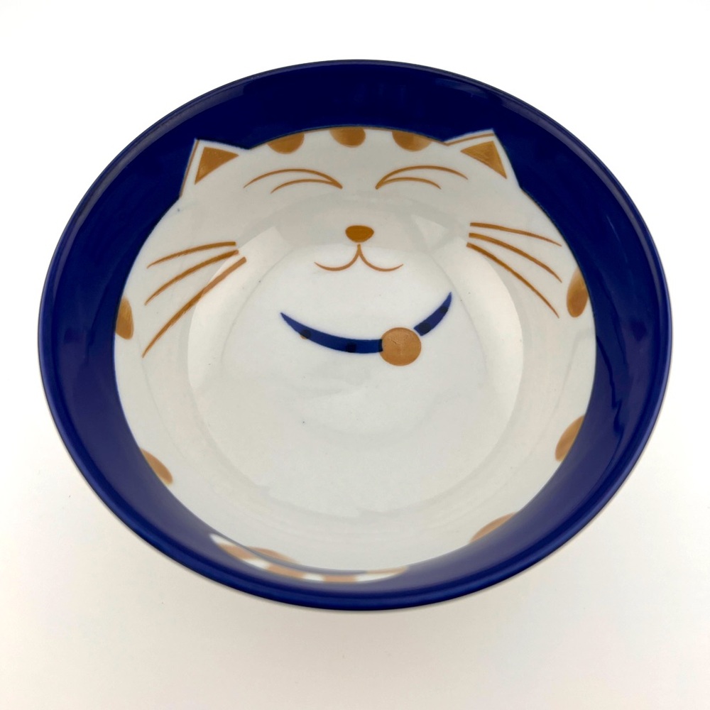 Porcelain Ramen Bowl - Smiling Blue Cat